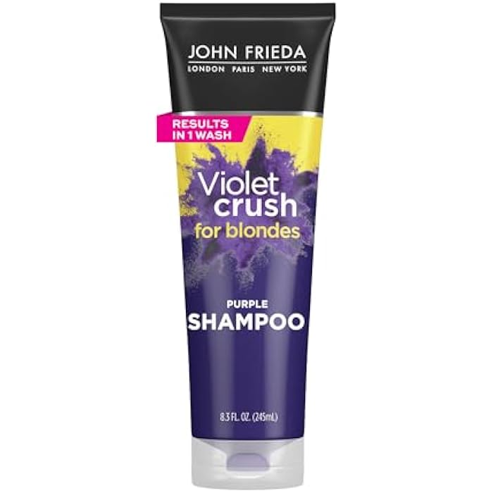 John Frieda 8.3 Ounce Shampoo for Blonde Hair, Violet Crush Purple Shampoo, Neutralizes Brassy Yellow Tones, Blonde Toner for Bleached, Platinum - Image 1